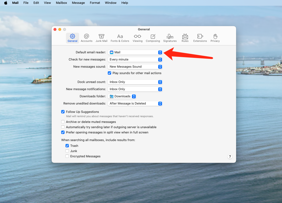 Setting Mail as default email client